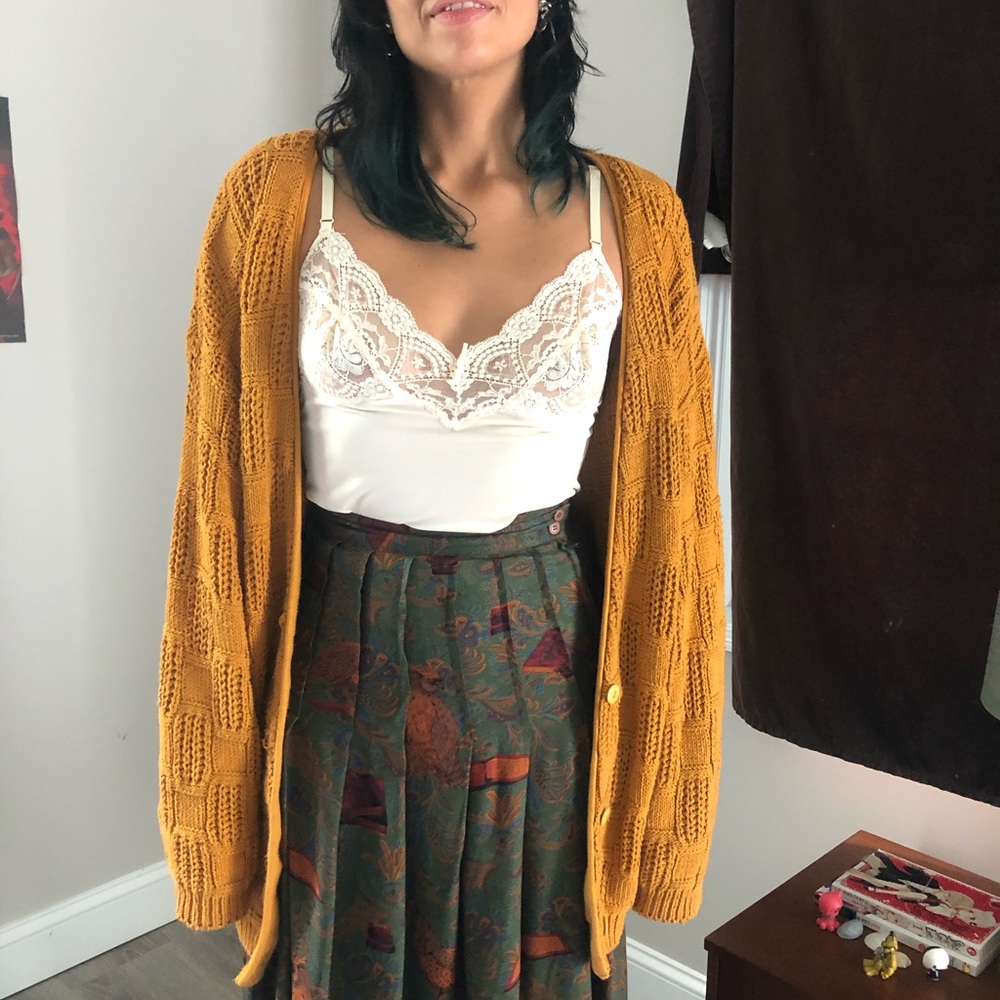 Vintage mustard yellow textured long cardigan M/L